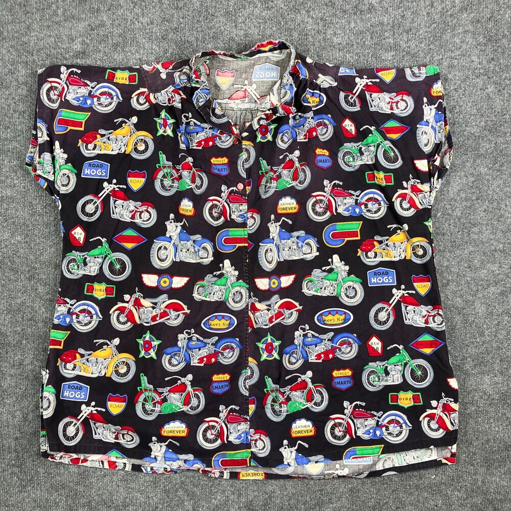 Road Rags Button-Up Shirt Mens XXLarge Black Motorcycle Graphic Short‎ Sleeve